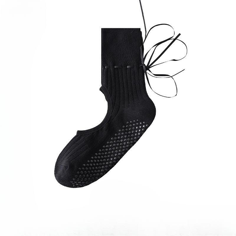 Женские профессиональные носки для йоги и пилатеса с открытой спиной, на завязках, влагоотводящие, нескользящие, бесшовные, для пола