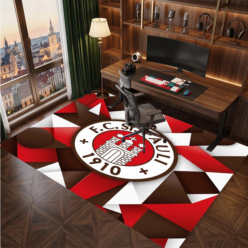 FC St. Pauli Football Print Crystal Velvet Rug, Comfortable Water Absorbent Non Slip Indoor Floor Carpet