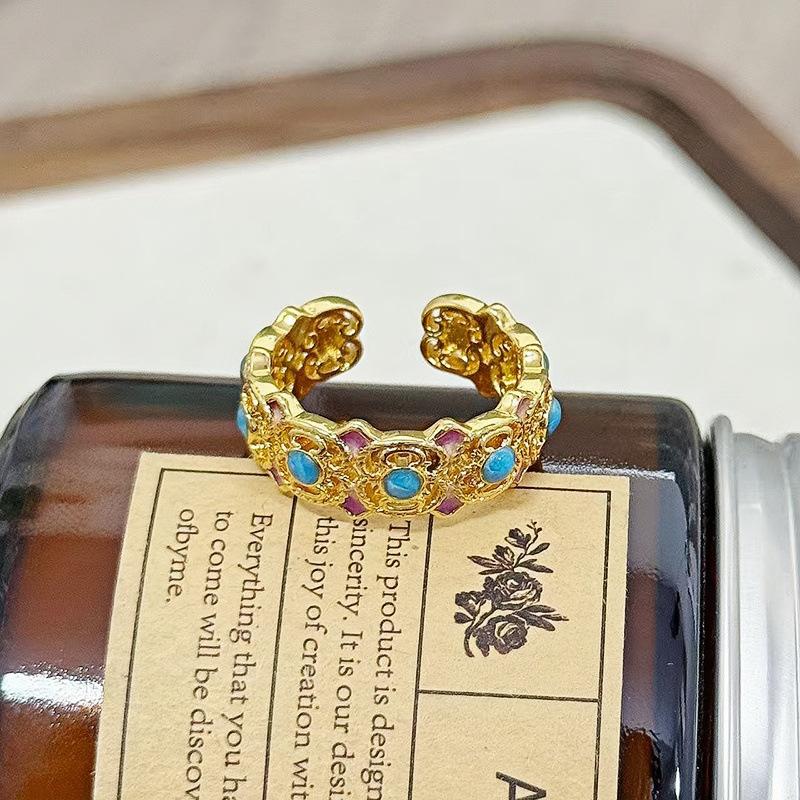Дворцовый стиль Ретро Милый Крутой Красочный Эмаль Капельная Глазурь Темперамент Кольцо Женское Цветочное Нишевое Кольцо