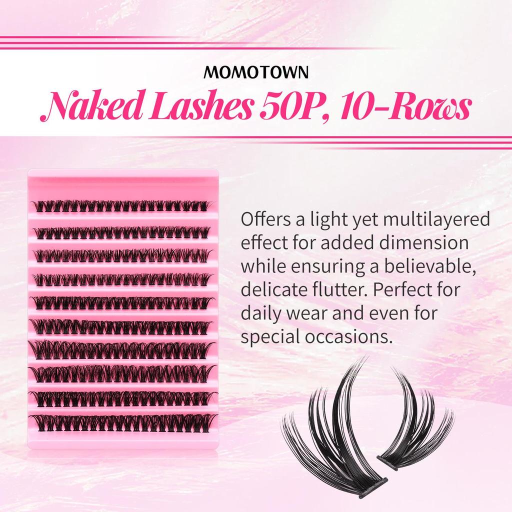 Самоклеящиеся пучки накладных ресниц: 50 пар длинных, тонких, густых ресниц