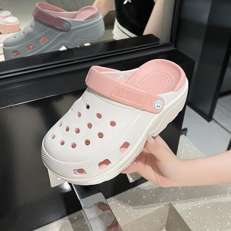 Новые туфли с дырочками, летние пляжные сандалии с толстой нескользящей подошвой, симпатичные универсальные женские тапочки