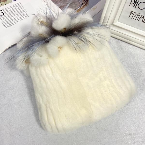 Пушистая зимняя шапка из натурального меха, теплая шапка из натурального меха кролика Рекс, женская вязаная шапка из 100% натурального меха