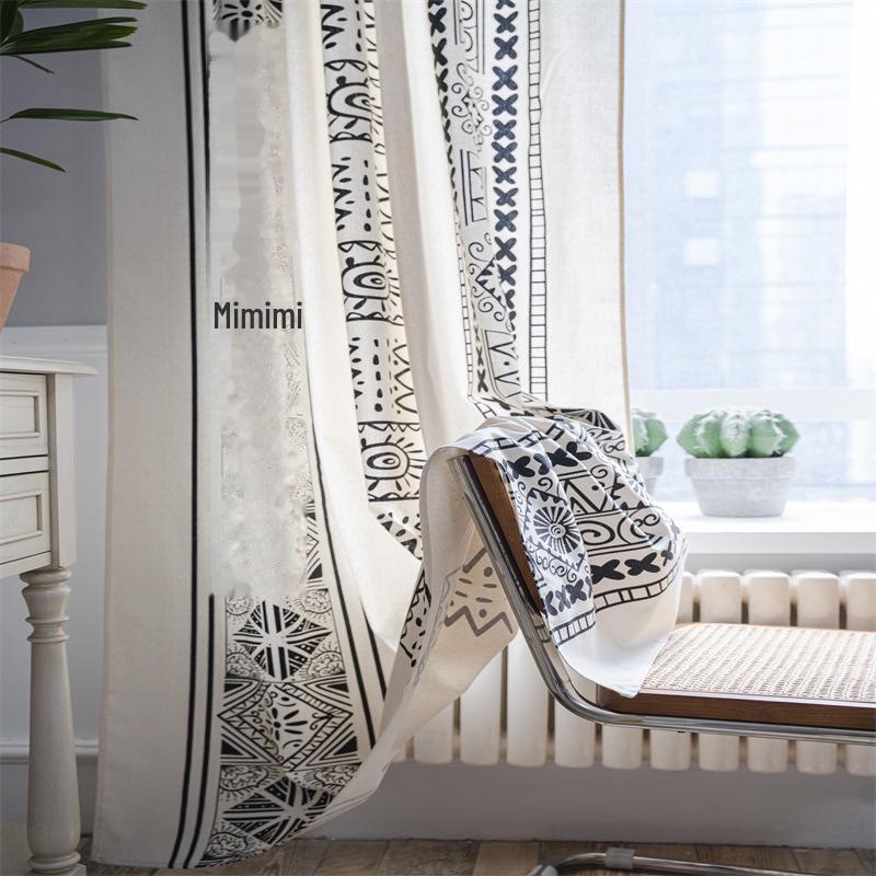 Lexuanxiu Black & White Geometric Bohemian Curtains - Semi-Blackout for Kitchen & Bedroom