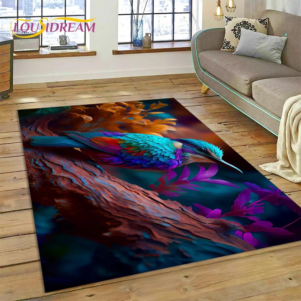 Cute Dream Birds Parrot Peacock Cartoon Rug Carpet for Living Room Bedroom Decor,floor Mat Non-slip Decoration for Sofa Doormat