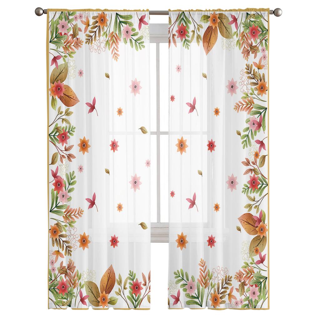 Autumn Leaves Watercolor Sheer Window Curtains For Living Room Kitchen Children Bedroom Voile Hanging Curtain