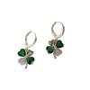 Elegant Green Four-Leaf Clover Micro-Inlaid Earrings - Trendy Japanese & Korean Design