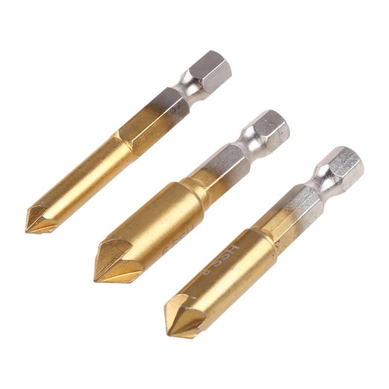 3 Pcs 5 Flutes HSS Industrial Countersink Drill Bit Set Quick Change Bit 1/4 in Hex Shank Chamfer Chamfering Cutter tool