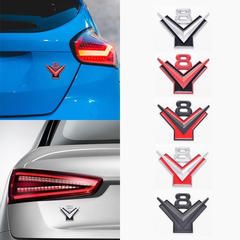 AABHC1 Car Styling Metal V8 Logo Car Fender Emblem Rear Trunk Badge Decor Sticker For Dodge Jeep Ford Chevrolet Lexus Jaguar Chrysler