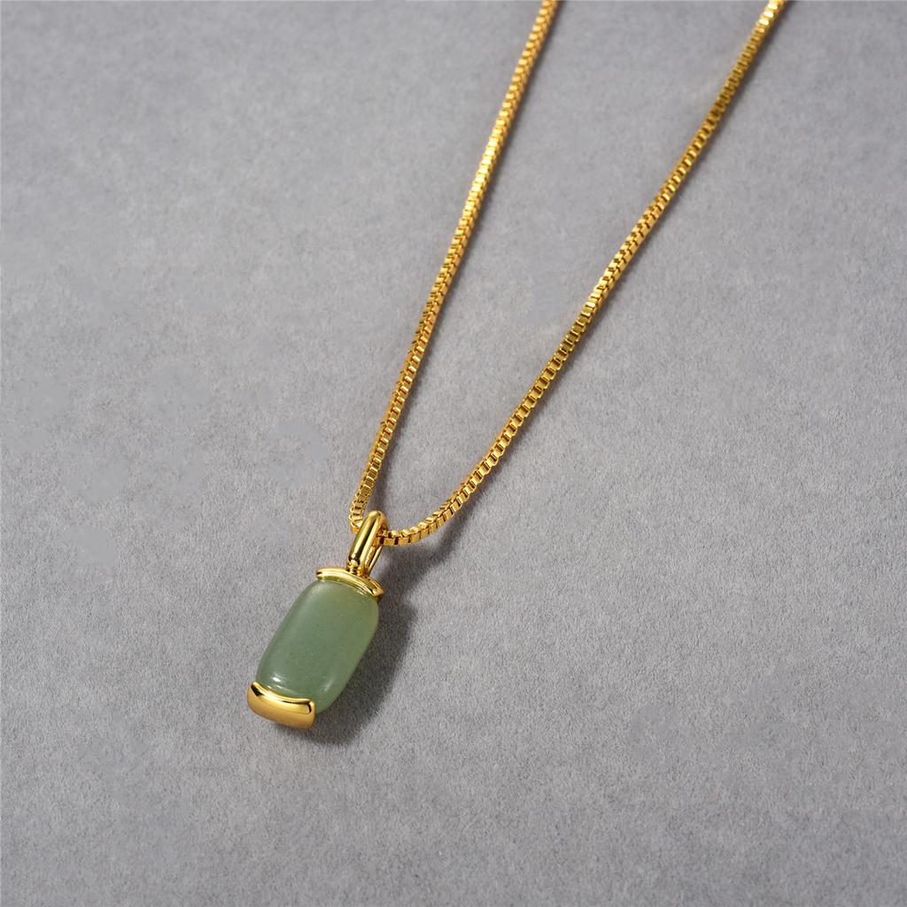 Простой Темперамент Универсальная Позолоченная 18K Настоящим Золотом Цепь Зеленый Дунлин Тигровый Глаз Камень Подвеска Цепь на Ключицу Цепь для Свитера Женская