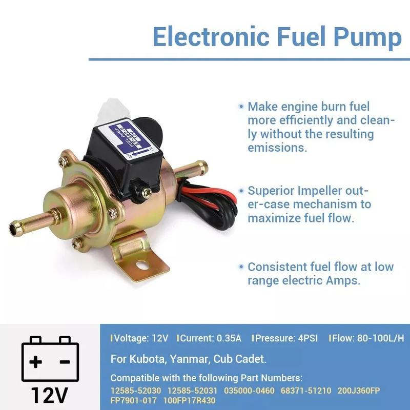 12V Universal Low Pressure 3-5 psi Petrol or Diesel Electric Fuel Pump For Kubota Yanmar Cub Cadet EP500-0 EP-500-0 FP7901-017