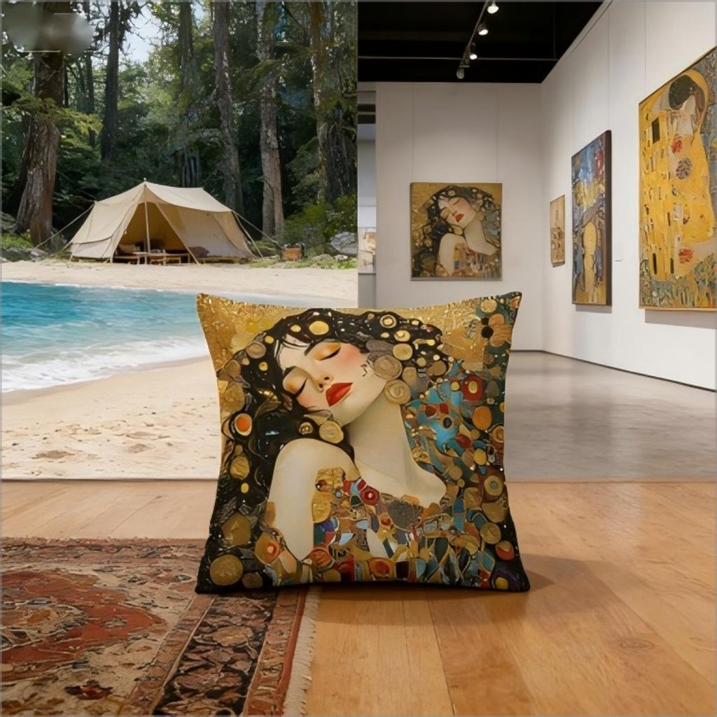 Gustav Klimt Inspired Art Pillow Cover Golden Mosaic Woman Print Art Nouveau Cushion Case For Sofa Bed Couchr