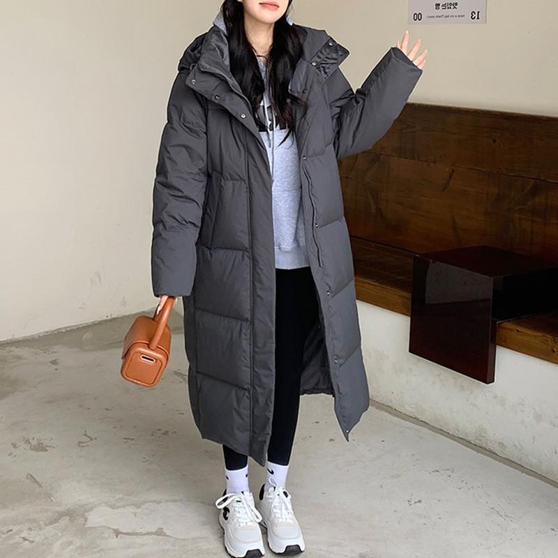 Womens Mid-Length Down Coat With Hood 50% Duck Fill Warm Thick Winter Outerwear Daily Commute