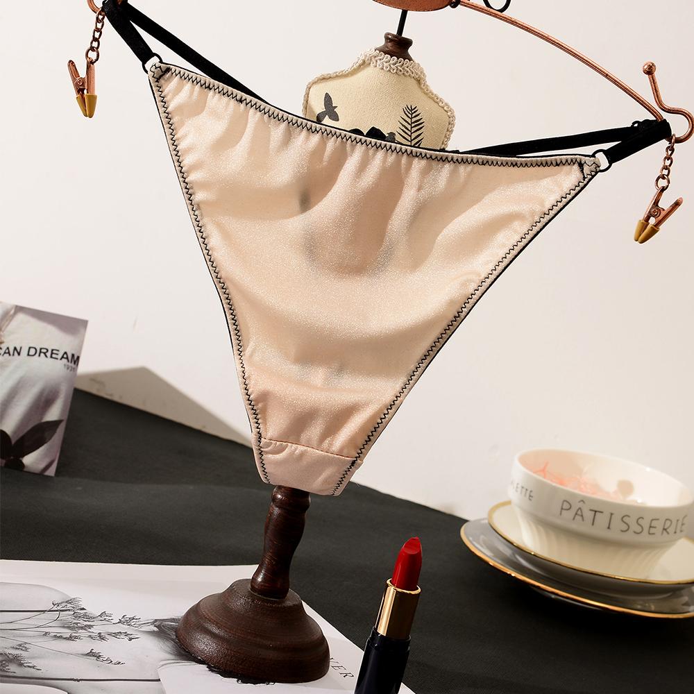 Women Underwear Sexy Cotton Bow Satin Sex Thong Satin Panties G-String Briefs