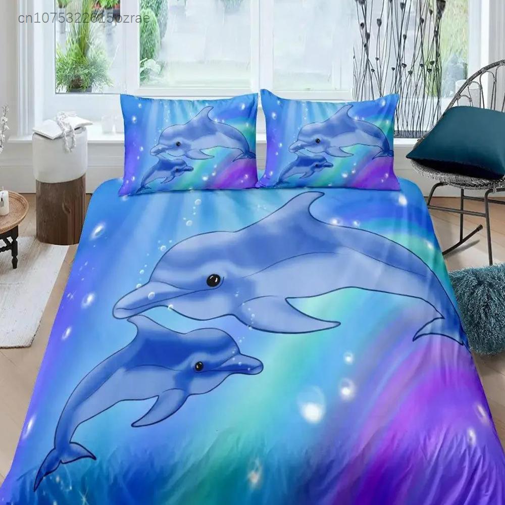 3D дельфин в синем море Queen King Size комплекты постельного белья Animal Single Quilt Duvet Cover Set Детская кровать для взрослых Полиэстеровое постельное белье