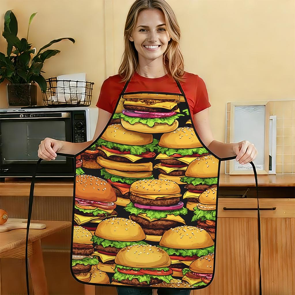 1pc of 2D Flat 2200WQ Delicious Burger Collection Printed Apron, Durable And Easy to Clean, Adjustable Waist Strap, Available in