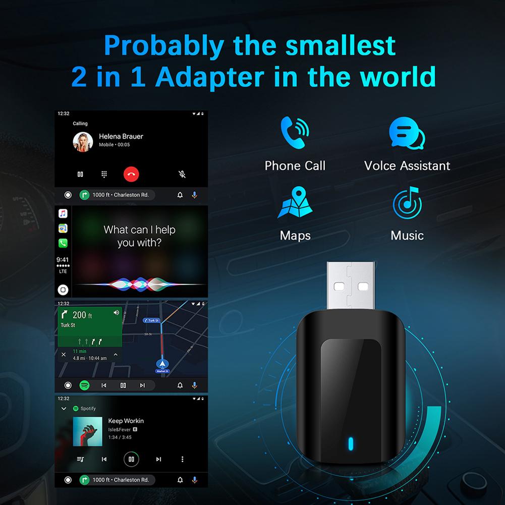 Беспроводной CarPlay Android Auto адаптер Smart USB Dongle 2.4G и 5G WiFi BT Plug & Play для проводного CarPlay Andriod Auto Cars