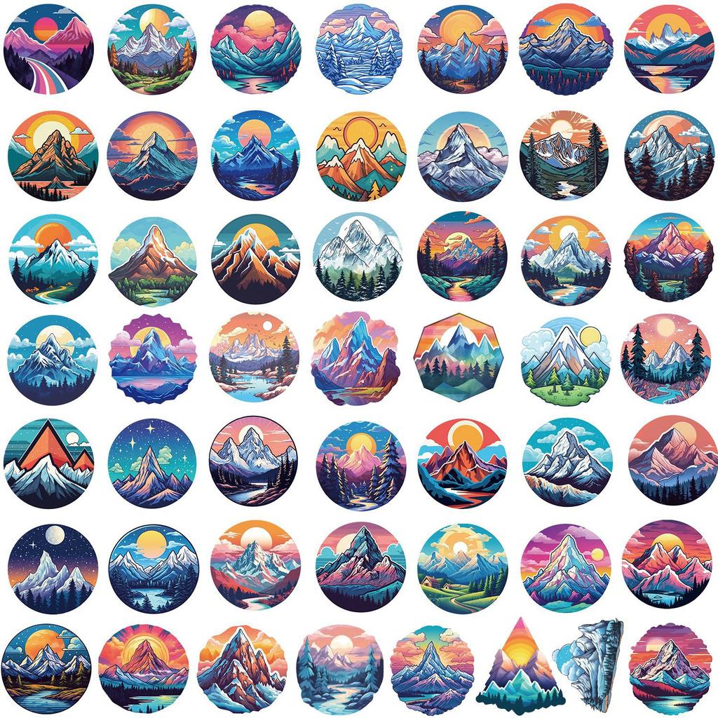 50pcs Cartoon Colorful Snow Mountain Graffiti Stickers for Decorative Scrapbooking Stationery Water Cup Suitcase Sticker