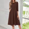 Женское повседневное модное платье миди с круглым вырезом и рукавом три четверти
