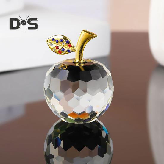 Стеклянные яблоки, фигурка, искусственный хрустальный фрукт, украшение, коллекционные полупрозрачные яблоки, украшение для домашнего офиса, приборной панели автомобиля