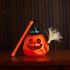 Trick or Treat Lamp Glowing Halloween Pumpkin Lantern Jack O Lantern with Witch Hat Broom Light Funny Up Decor Prop for Kids Party Decor