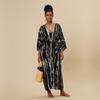 Bohemian Tie Dye Striped Bikini Cover-ups Long Tunic Sexy Kimono Dress Women Plus Size Beach Wear Swim Suit Cover Up Q1314