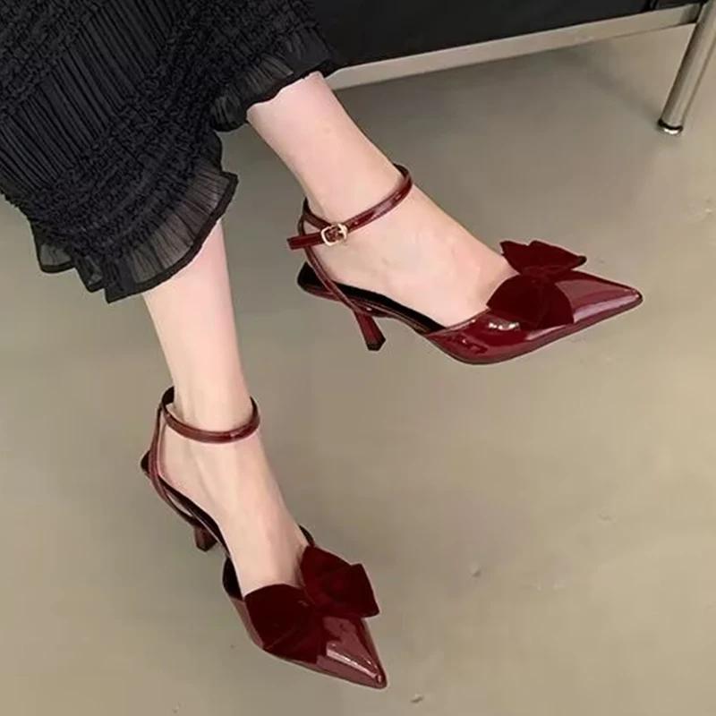 Босоножки на высоком каблуке с бантом, женские, с острым носком, элегантные, новые летние, сексуальные, свадебные туфли-лодочки, дизайнерская обувь De Dress Zapatillas