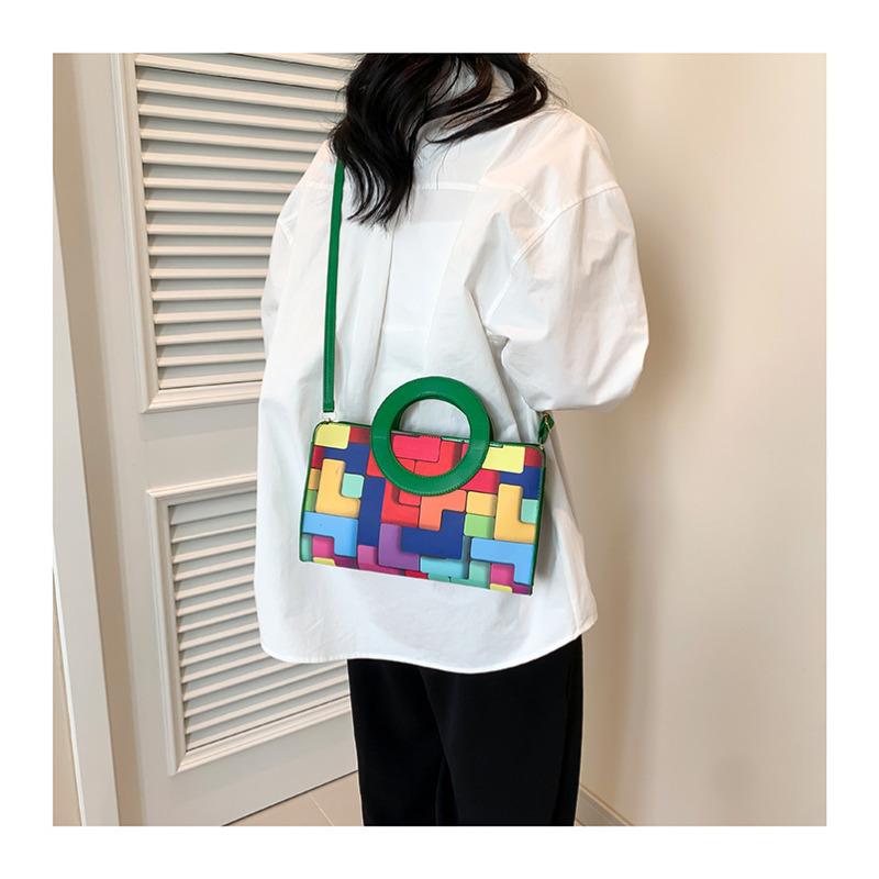 Plaid Color Block Small Square Bag New Fashion Trendy Shoulder Crossbody Purse for Women KTB