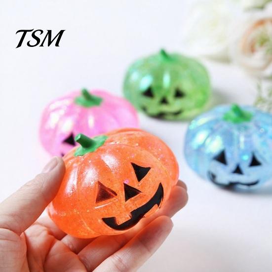 Glitter Pumpkin Desk Toy 1/4Pcs Halloween Stress Relief Toy, Smiling Head Squeeze Clear Fidget Office for Relieve Anxiety Sparkly