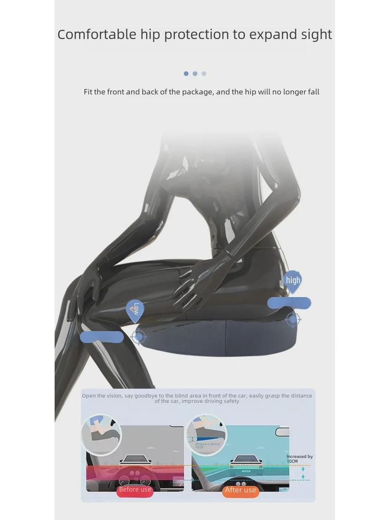 Universal Car Seat Cushion for All Seasons – Single Piece, Elevates Driver's Seat, Suitable for Men & Women.