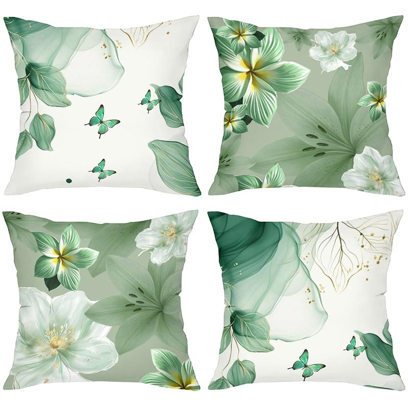 Green Floral Butterfly Printed Decorative Throw Pillow Cases Polyester pillowcase, sofa decorative cushion cov Headboard Pillow