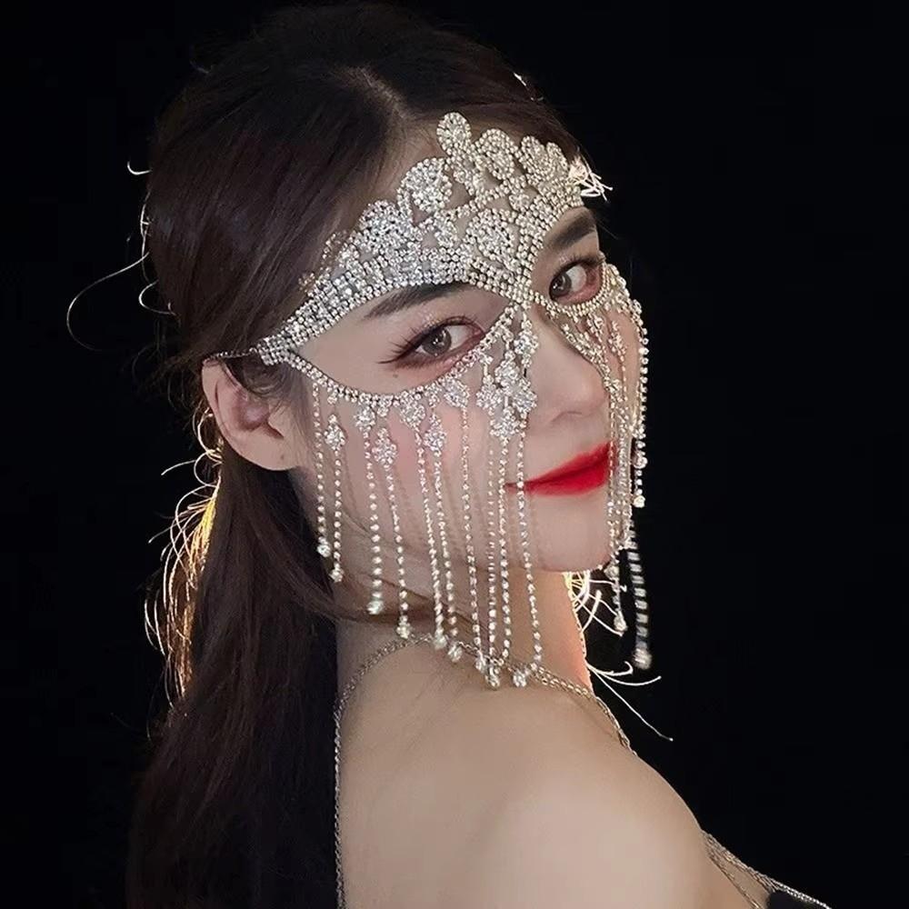 Luxury Face Chain Retro Veil Mask Bohemian Style Rhinestone Mask for Women