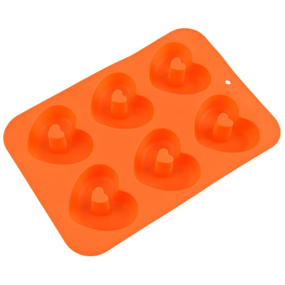 6 Cavity Heart Shaped Donut Mold Silicone Non-stick Baking Tray Reusable Folded Donuts Maker Colorful Soft Dessert Making Tool