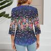 Women's V-neck Gradient Print Three-quarter Sleeve Fashion Top