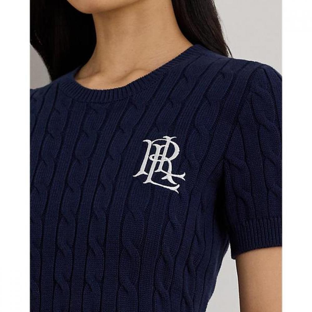 Свитер Lauren Ralph Lauren с коротким рукавом, вязаный косами, из хлопка Wmlrswesn820187410