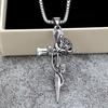 Винтажная нержавеющая сталь Роза Крест Подвеска Ожерелье Унисекс Мода Ювелирные Изделия Шарм