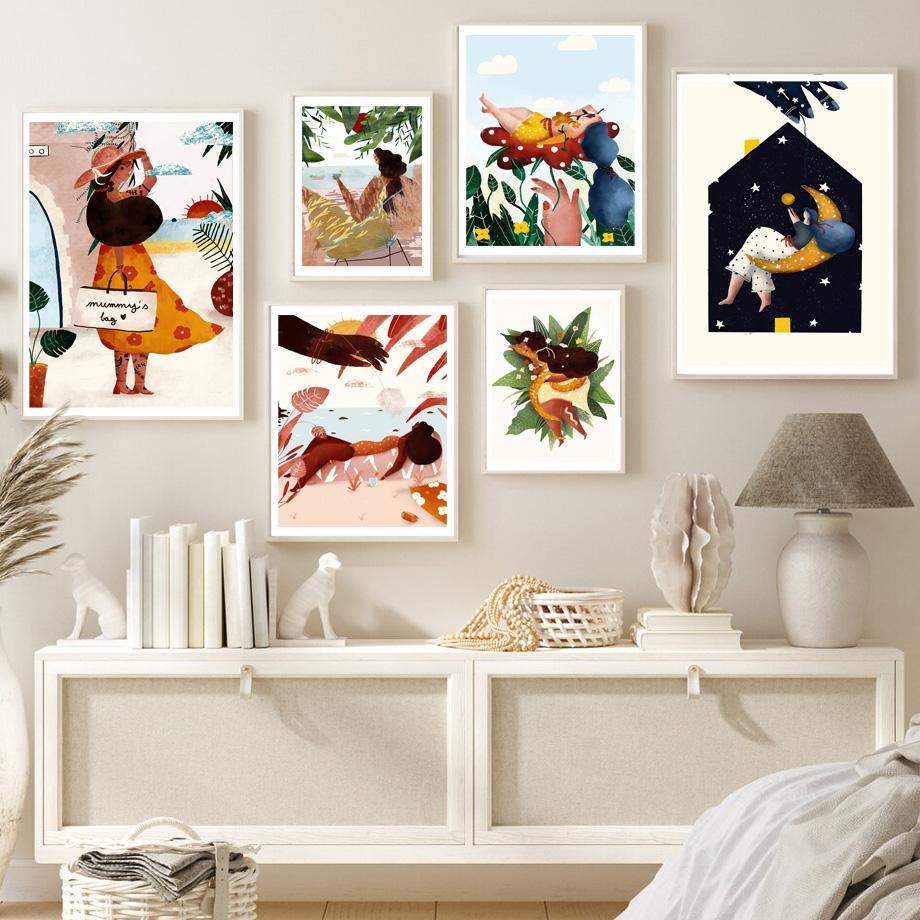 Summer Girl A Little Nap Wild Flower Jungle Plants Wall Art Print Canvas Painting Nordic Poster Decor Pictures For Living Room