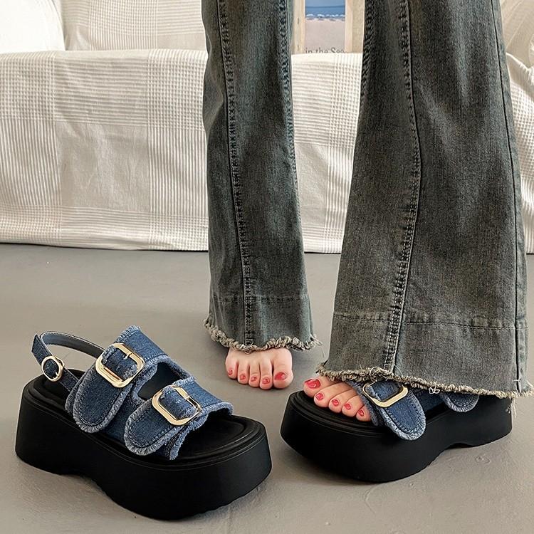 K-Style Fashion Platform Slingback Sandals - Non-Slip Beach Shoes, Versatile Comfortable Footwear for Petite Women & Vacation Outfits