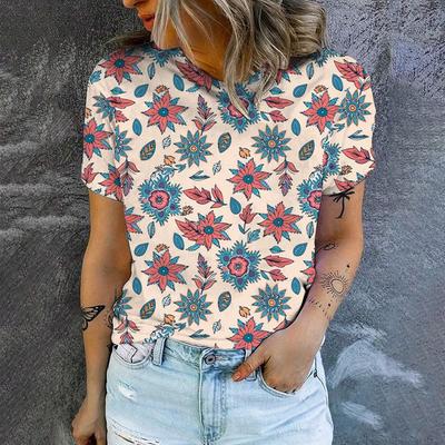 Элегантная женская футболка с модным цветочным узором и принтом в стиле ретро, популярная женская футболка с коротким рукавом, удобные топы XXS-6XL
