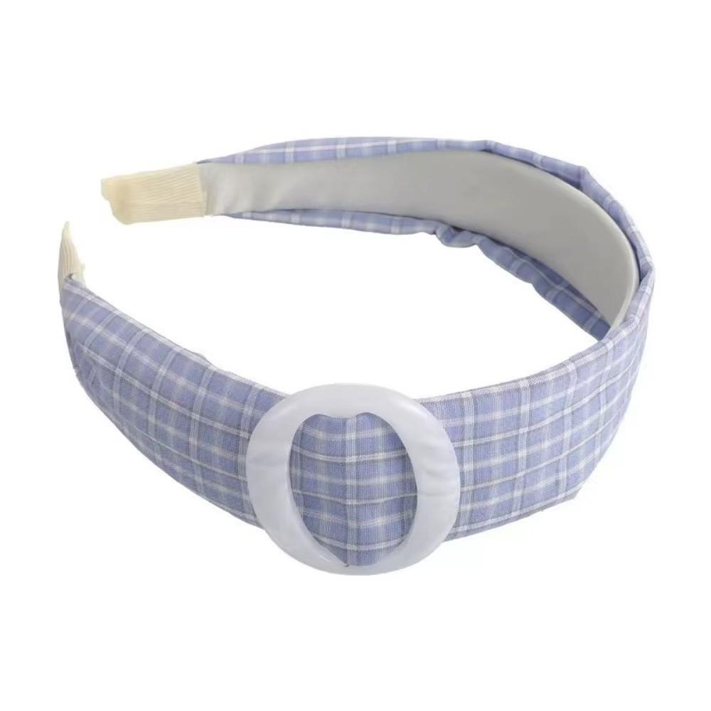 Blue Plaid Wide Brim Headband Round Shape Women Headband New Makeup Headband For Hair Styling