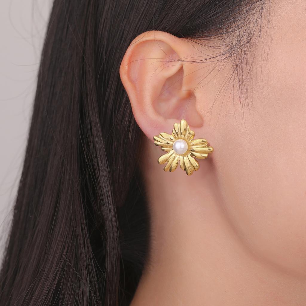 Flowers Stud Earrings Women Stainless Steel Gold Earring Trendy Daisy Cherry Blossom Jewelry Valentine Gift