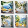 4Pcs Lemon Throw Pillow Covers, Mediterranean Blue , Summer Farmhouse Style Pillowcase For Sofa Couch Living Room Decoration