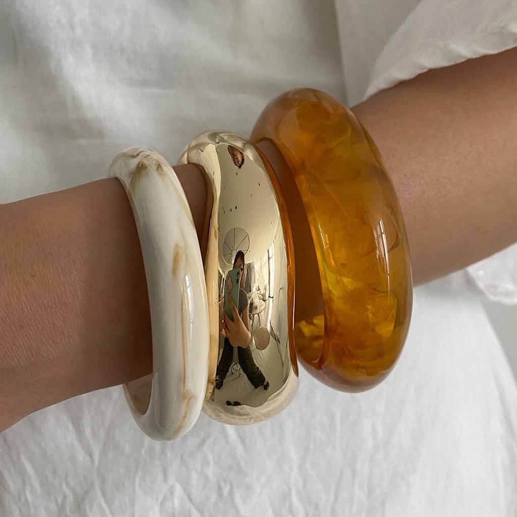 Ingemark 3 Styles Boho Resin Thick Chunky Bangles for Women New Trend Punk Stacking Up Arm Bracelets Couple Daily Party Jewelry
