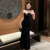 Women's French Temperament Neck Halter Velvet Slim Dress