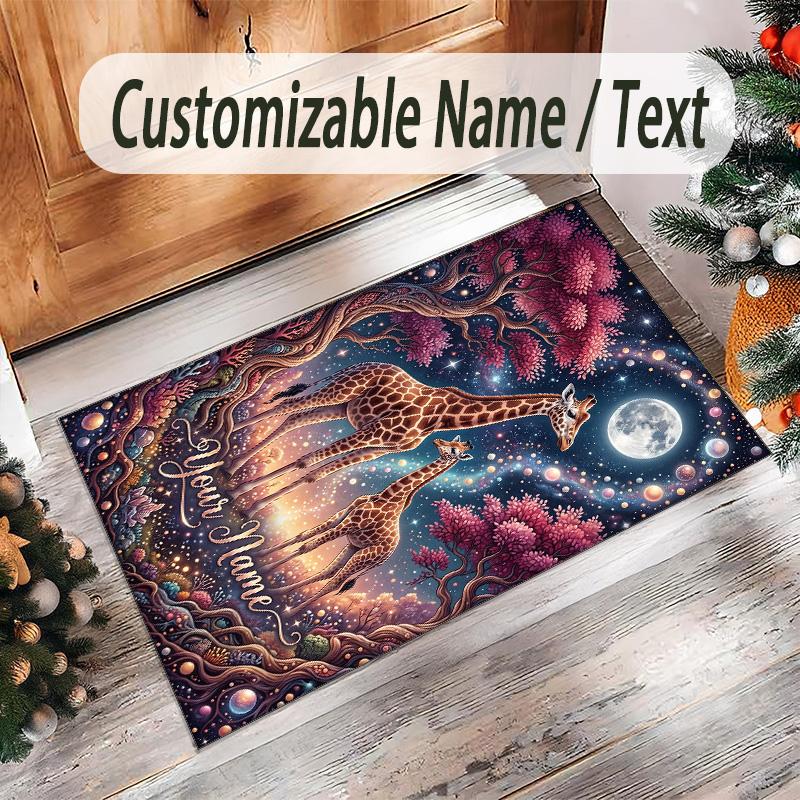Cosmic Theme Crystal Velvet Floor Rug Personalized Custom Name Text Warm Carpet Home Decoration