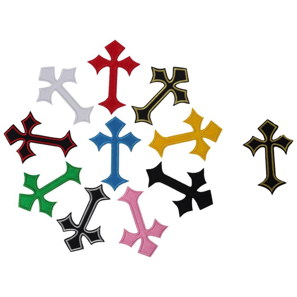 22pcs Non Woven Fabric + Embroidery Cross Patches 11 Colors Cross Cross Embroidered Patches 7.6*10.7cm DIY Iron Patches