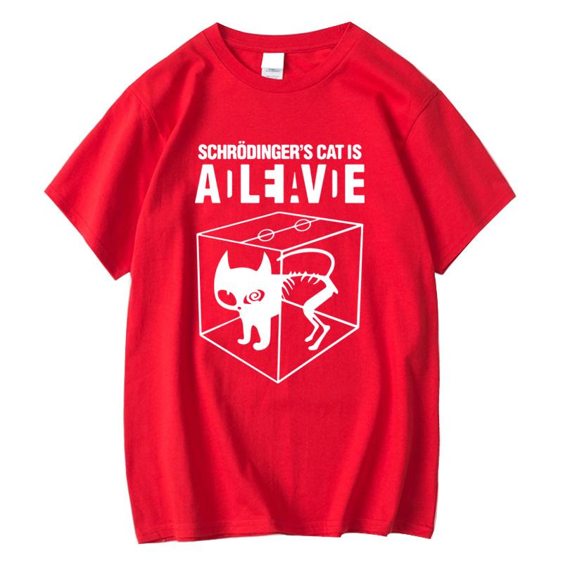 2025 Men's Summer Cotton Vintage Schrodinger's Cat Print Summer Short Sleeve Men's Street Hip Hop Big Bang Theory Men's T-shirt