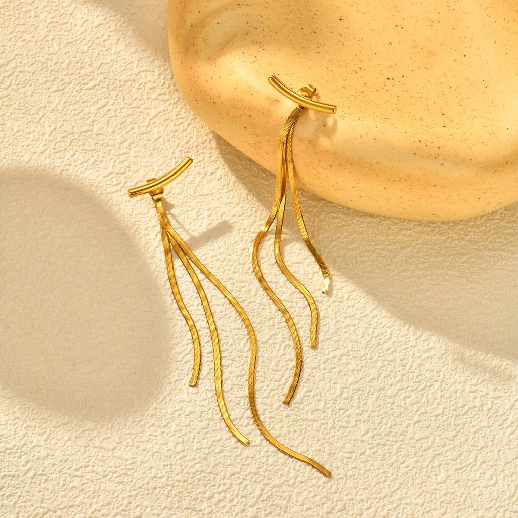 Fashion Luxury Long Tassel Earrings for Women, Stainless Steel Gold Plated Drop Earrings, Simple Party Statement Jewelry