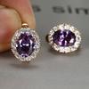 Luxury Purple Stone Gold Color Love Drop Earrings Bride Band Engagement Ear Clip Jewelry