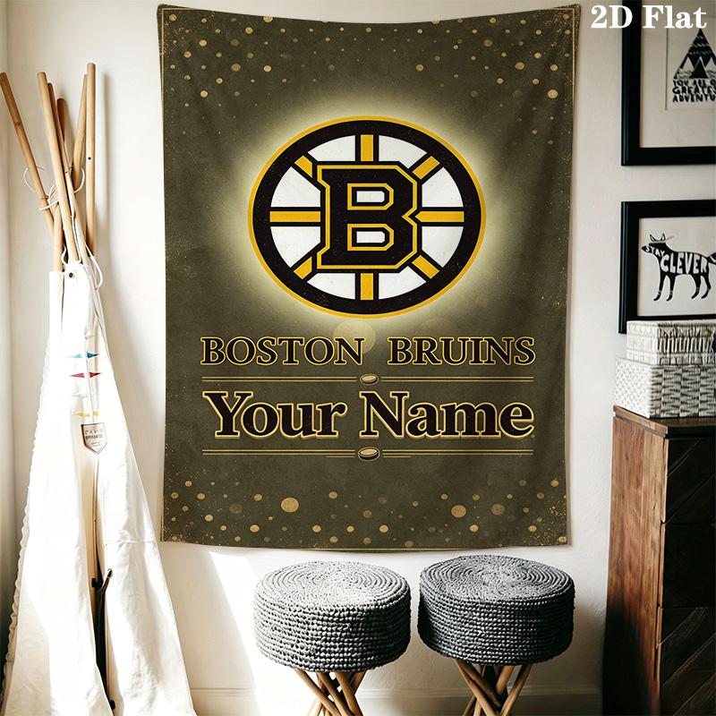 Name Custom Boston Bruins Logo Wall Tapestry Aesthetic Wall Hanging Printed Fabric Blanket Decorative Tapestries for Bedroom Living Room Home Decor