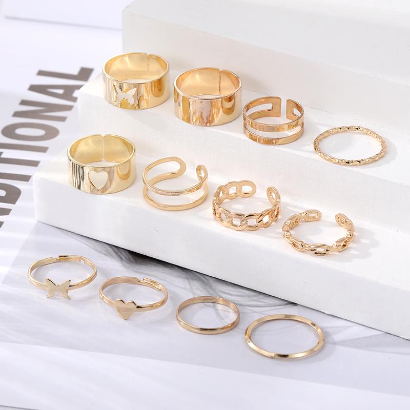 Набор из 12 предметов, Очаровательная богиня, вечерние украшения, универсальный набор колец с резьбой по бабочке для ночного клуба